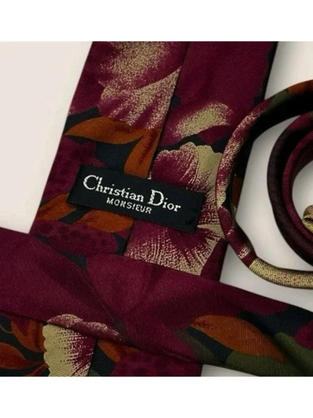 CHRISTIAN DIOR Silk Tie USA Purple Black Brown Floral W:3.6